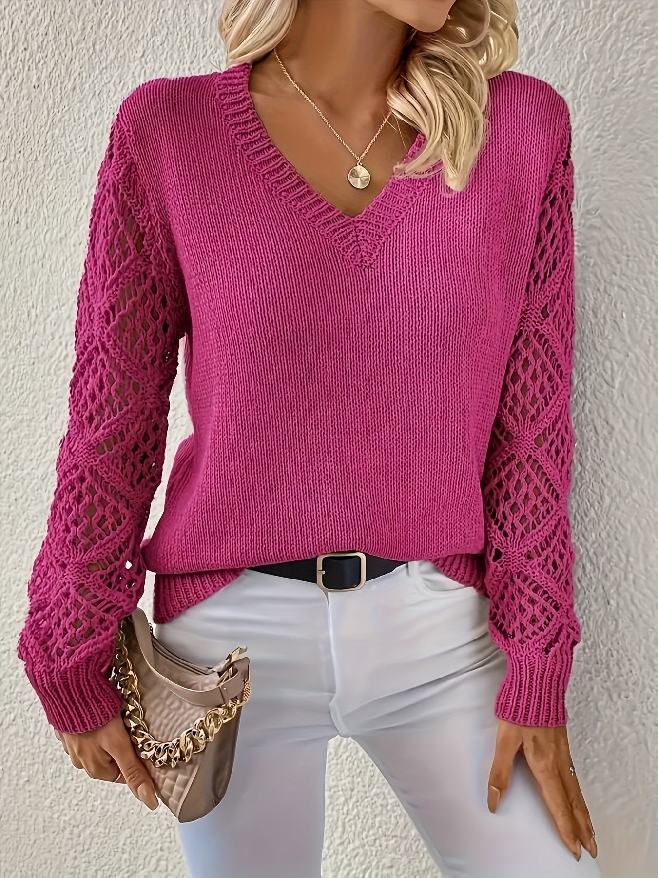 Lily Melbourne Jemma Trendy V-Neck Cut-Out Sweater - Stylish & Unique