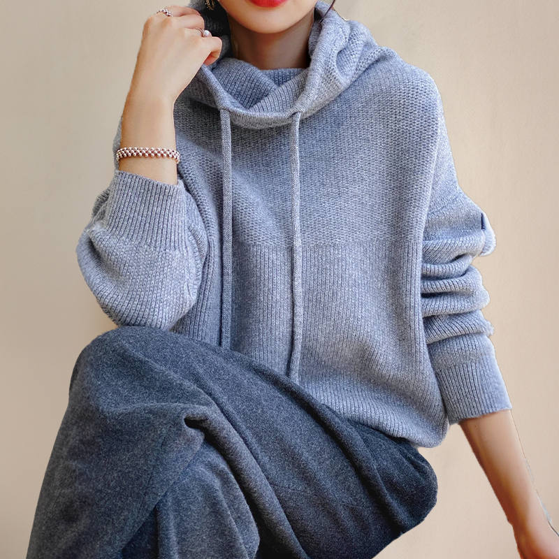 Lily Melbourne Lucy - Cozy Oversized Knit Hoodie with Adjustable Drawstring