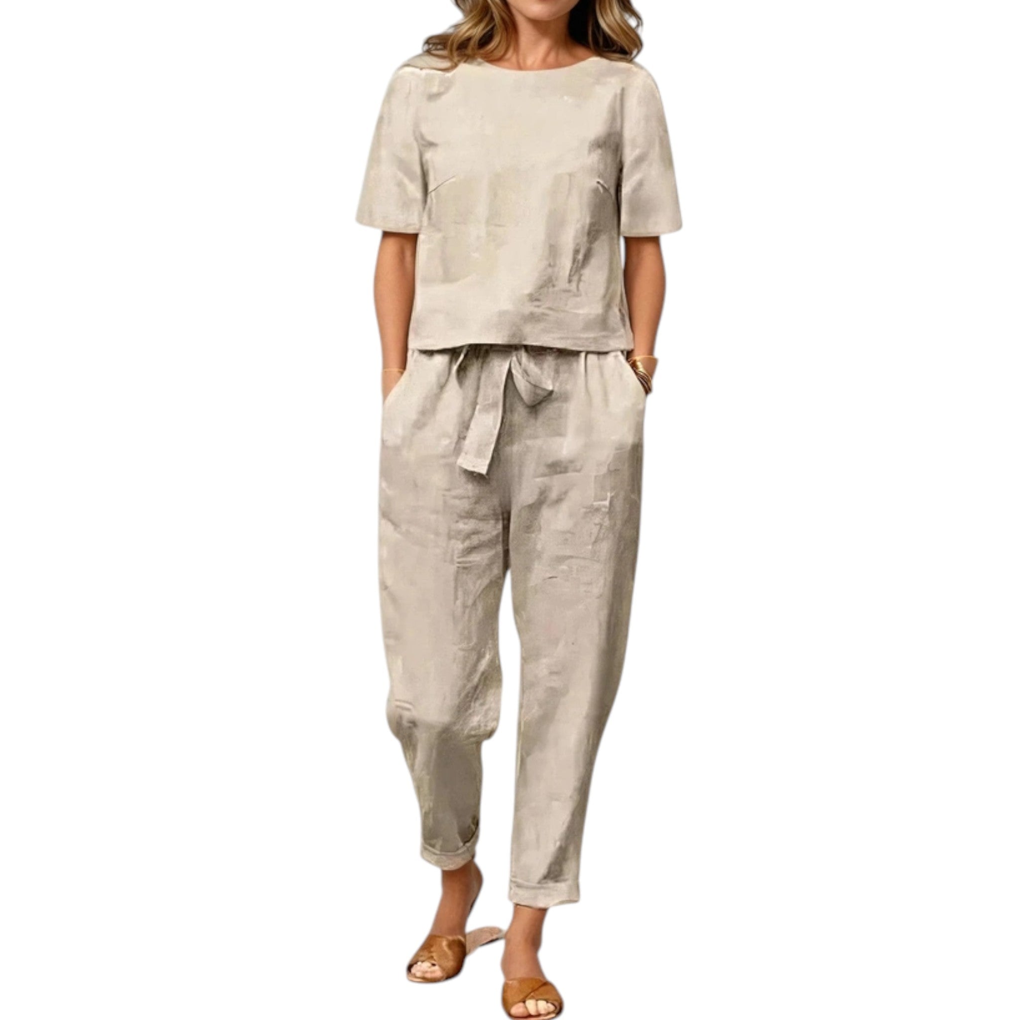 Elegant Women's Linen Blouse & Pants Set | Givanni Fashion