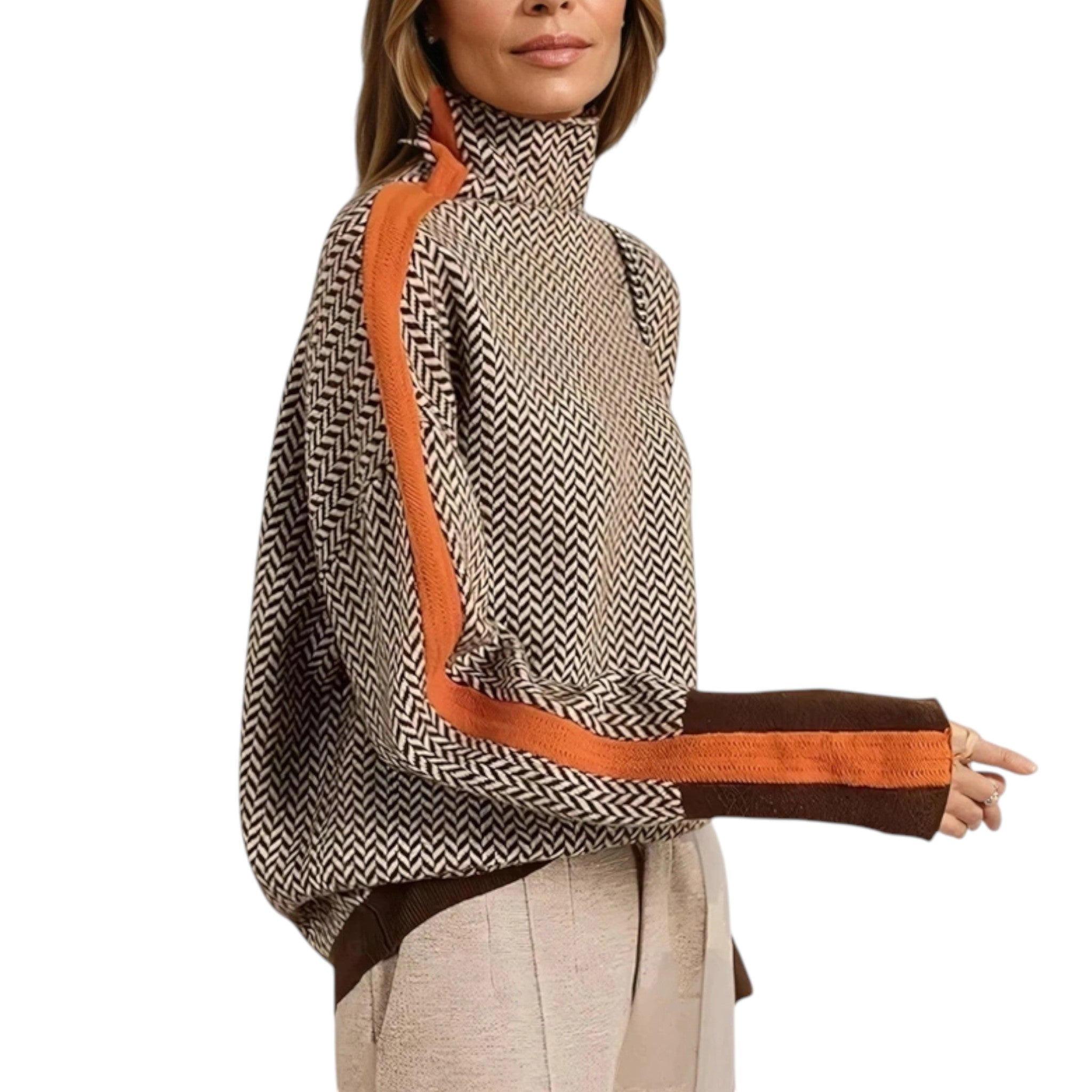 Sofia - Cozy Knit Turtleneck Sweater In Marbled Wool