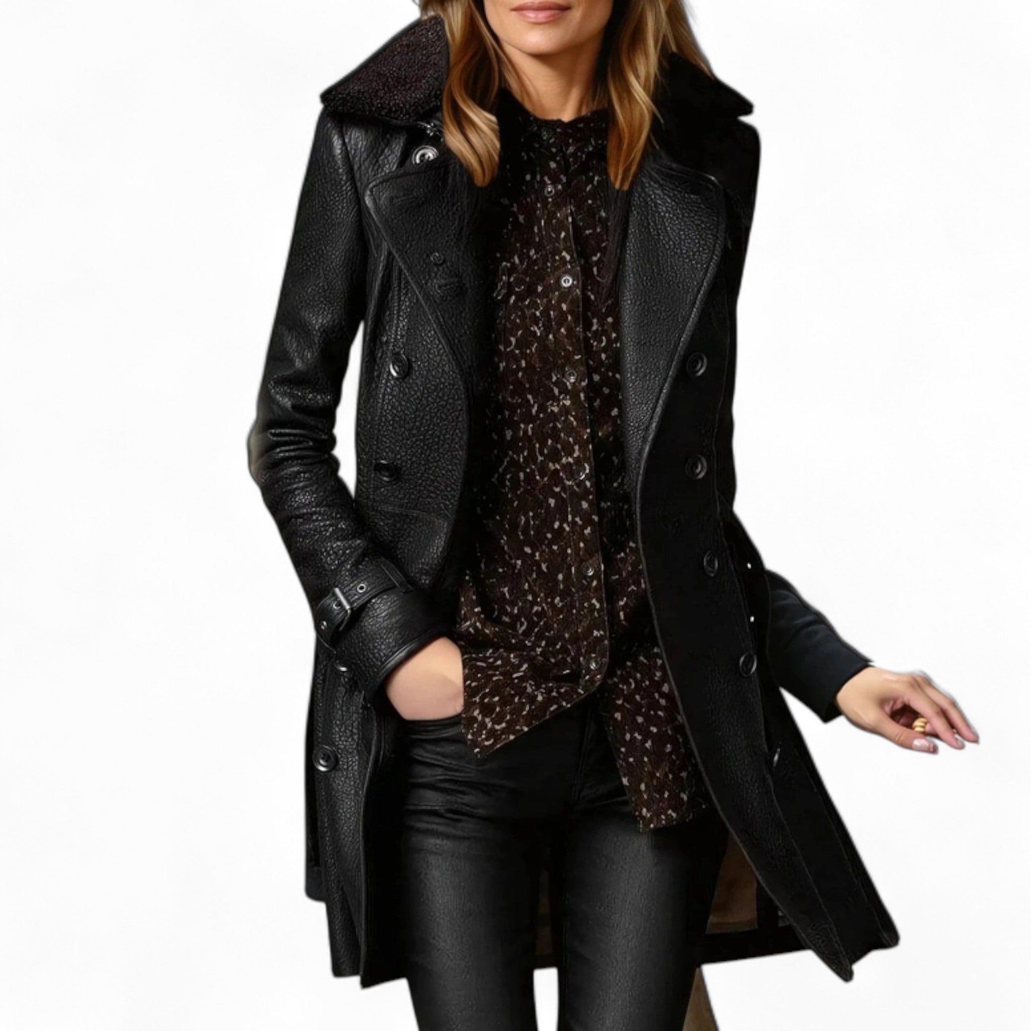 Nina - Luxurious Leather Trench Coat For Timeless Elegance