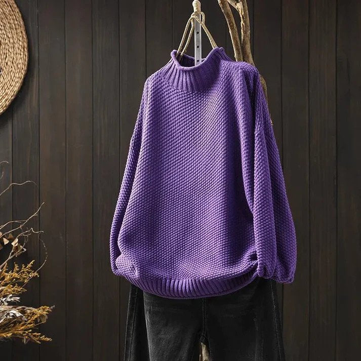 Lily Melbourne violet & rose20240805 Women's Cozy Knitted Turtleneck Sweater - Stylish & Warm