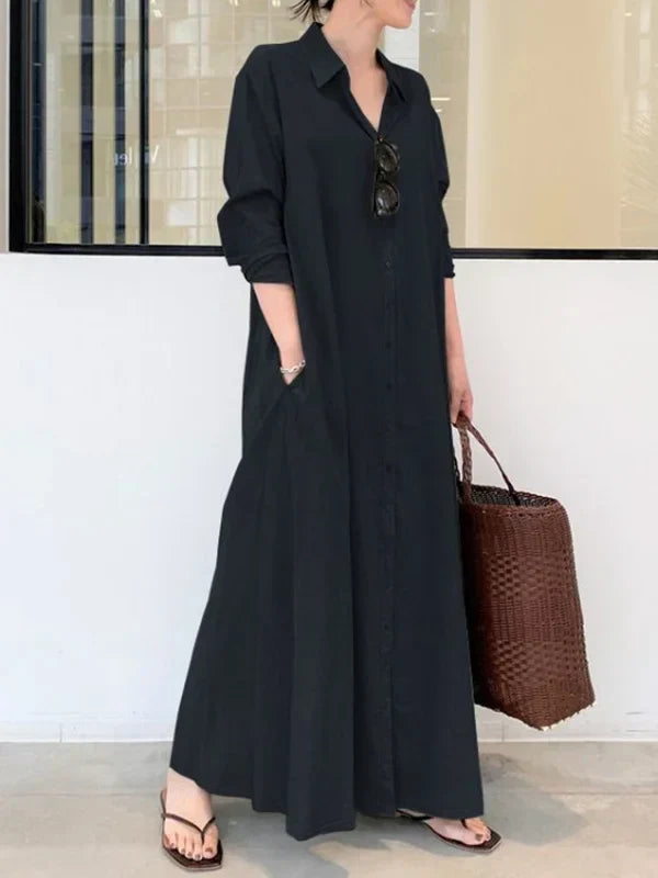Stylish Women's Black Button-Down Maxi Dress for Summer 10