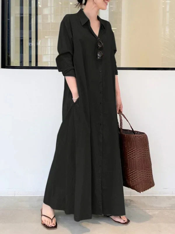 Stylish Women's Black Button-Down Maxi Dress for Summer 5