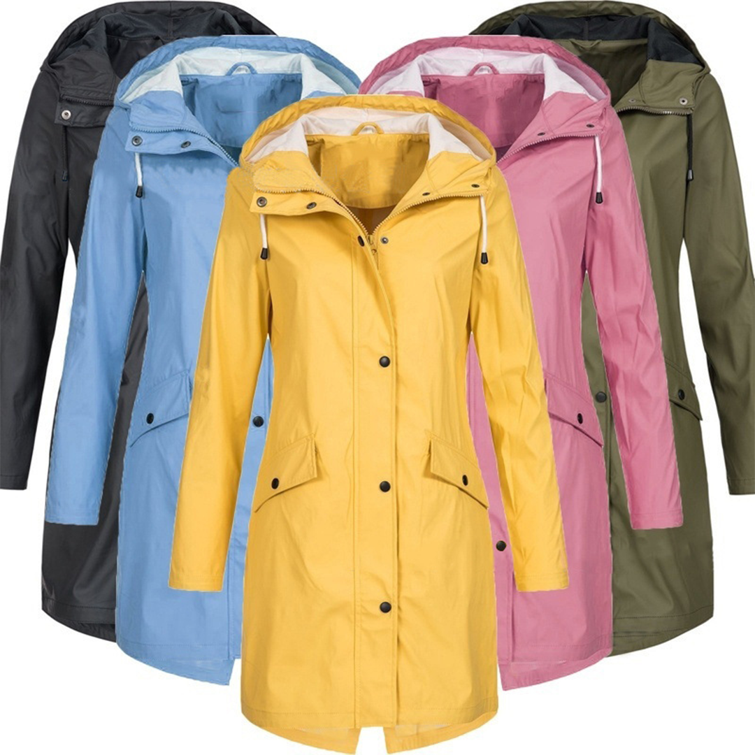 Women's Waterproof Hooded Raincoat – Lightweight Windproof Jacket with Adjustable Fit Rain Coat