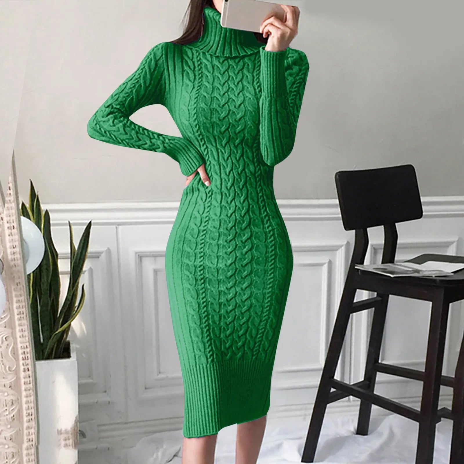 Women's Cable Knit Black Dress - Elegant Formal Sweater Dress 5