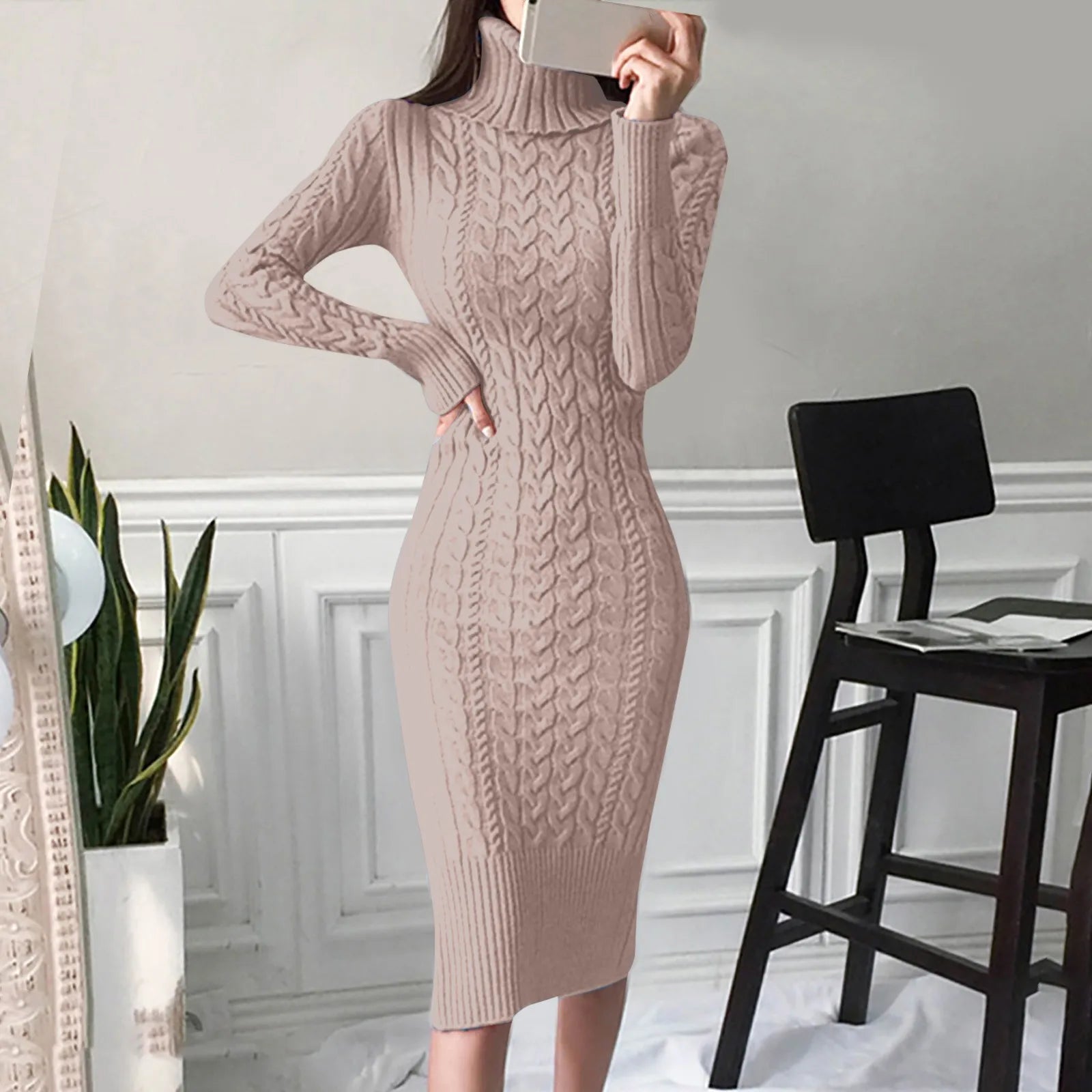 Women's Cable Knit Black Dress - Elegant Formal Sweater Dress 6