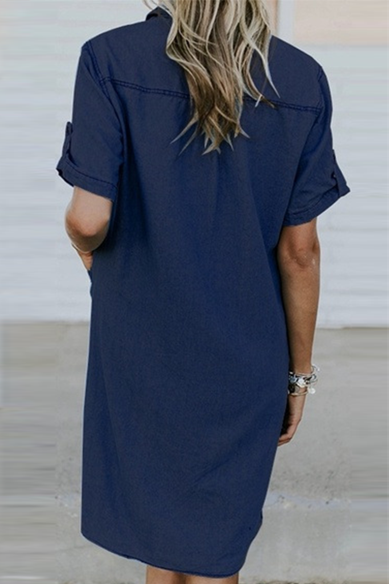Women's Denim Midi Dress - Short Sleeve Summer Style with Pockets 3