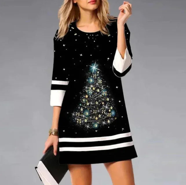 Women's Mini Dress Red 3/4 Sleeve Christmas 3