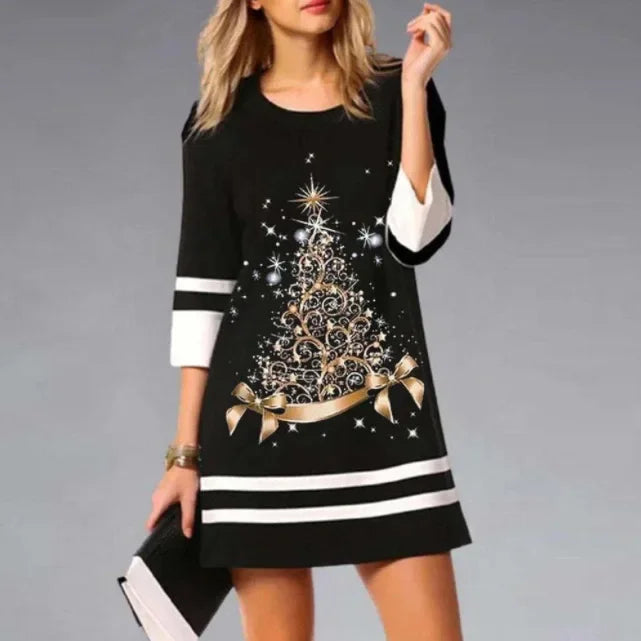 Women's Mini Dress Red 3/4 Sleeve Christmas 4