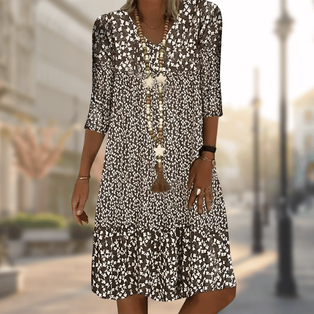 Women's Mini Dress Vintage V-Neck Black 3