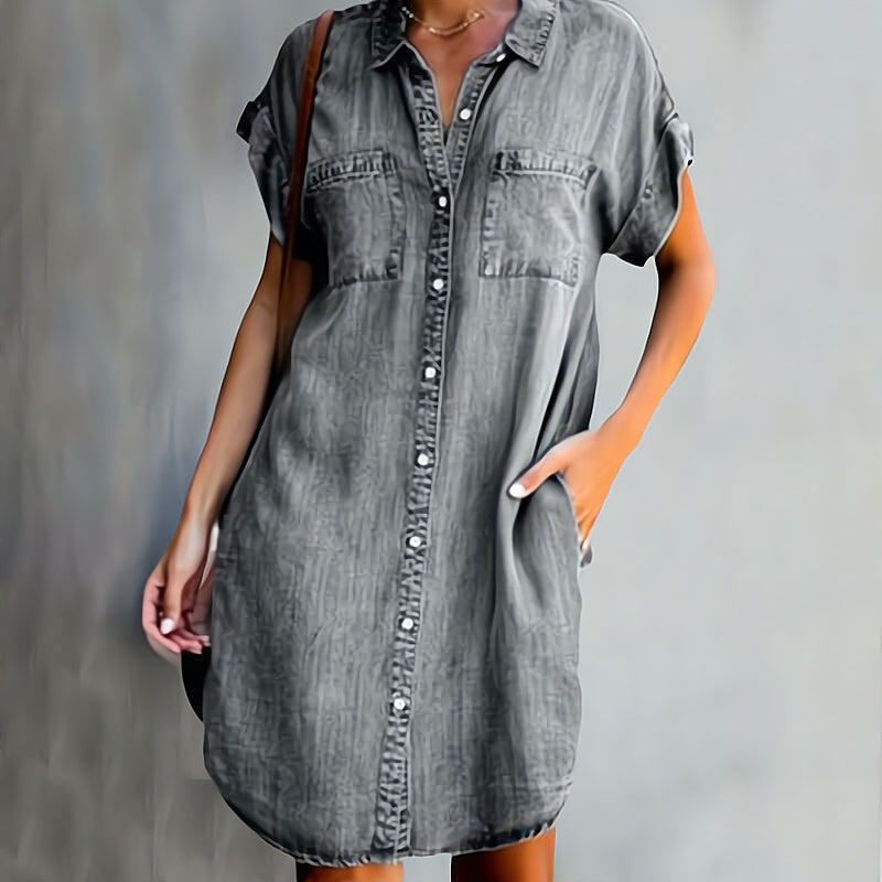 Women's Mini Shirt Dress White with Button Details 1
