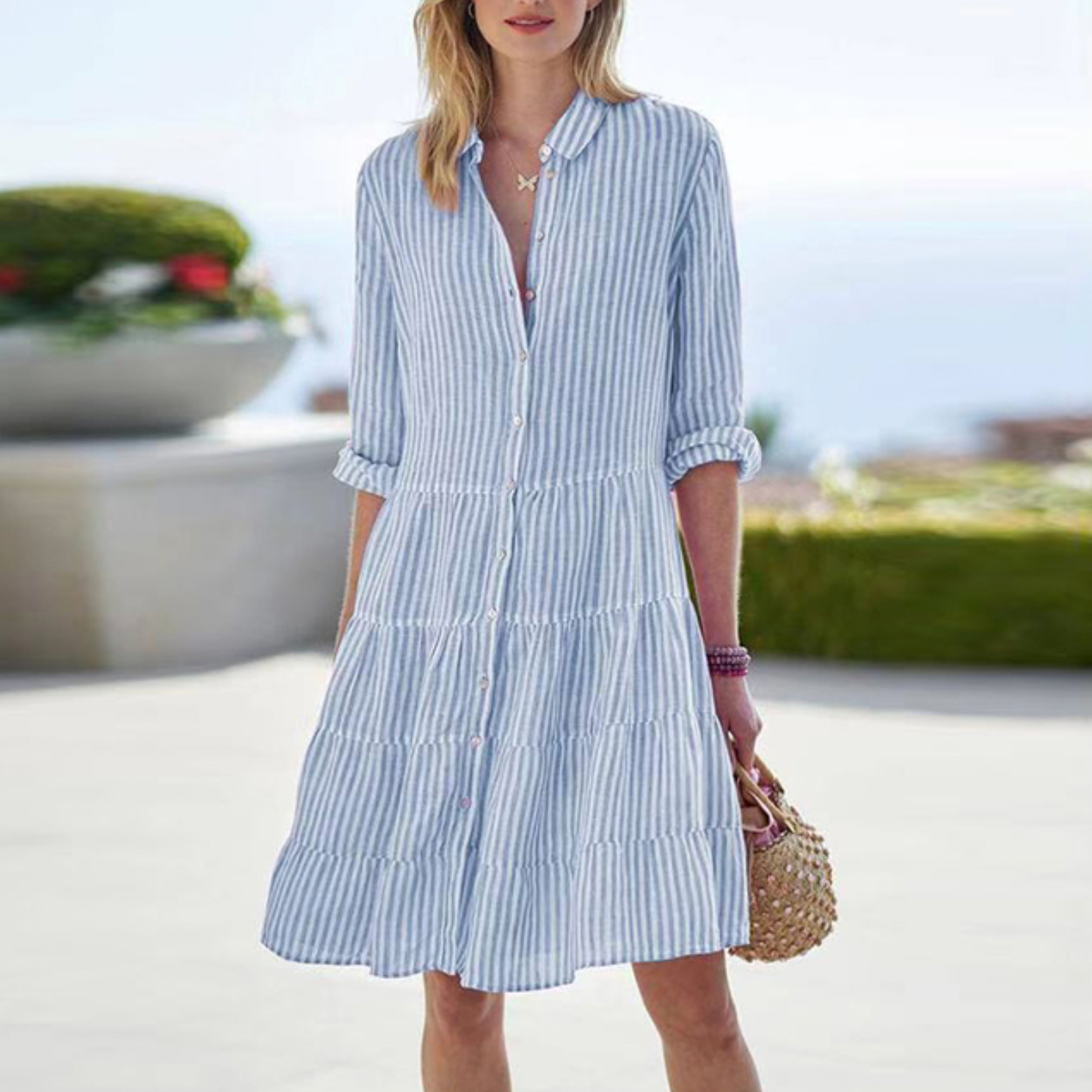 Women's Striped Mini Dress 3/4 Sleeve for Summer 4