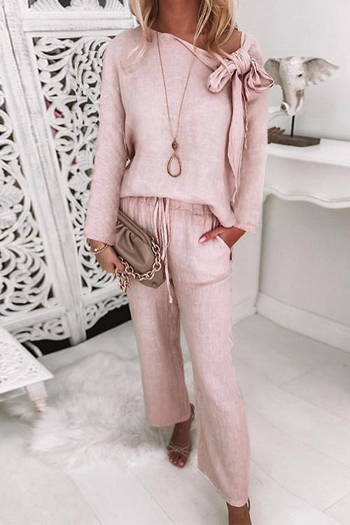 Amy™️ | Bow Knot Neck Pullover Drawstring Wide Leg Pants Set