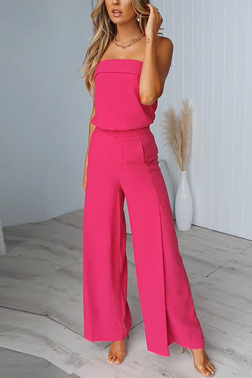 Chic™️ | Strapless Tube Top and Pocketed Wide Leg Pants Set