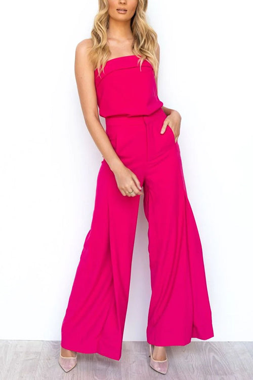 Chic™️ | Strapless Tube Top and Pocketed Wide Leg Pants Set