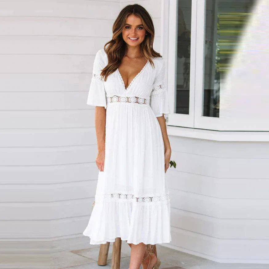 Bohemian V-Neck Midi Summer Dress for Women – Effortless Style 0