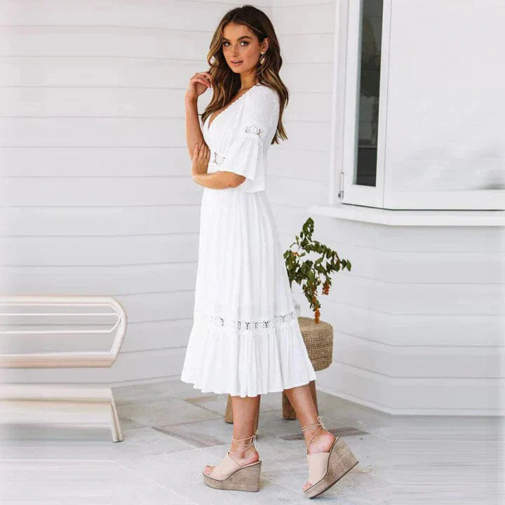 Bohemian V-Neck Midi Summer Dress for Women – Effortless Style 2
