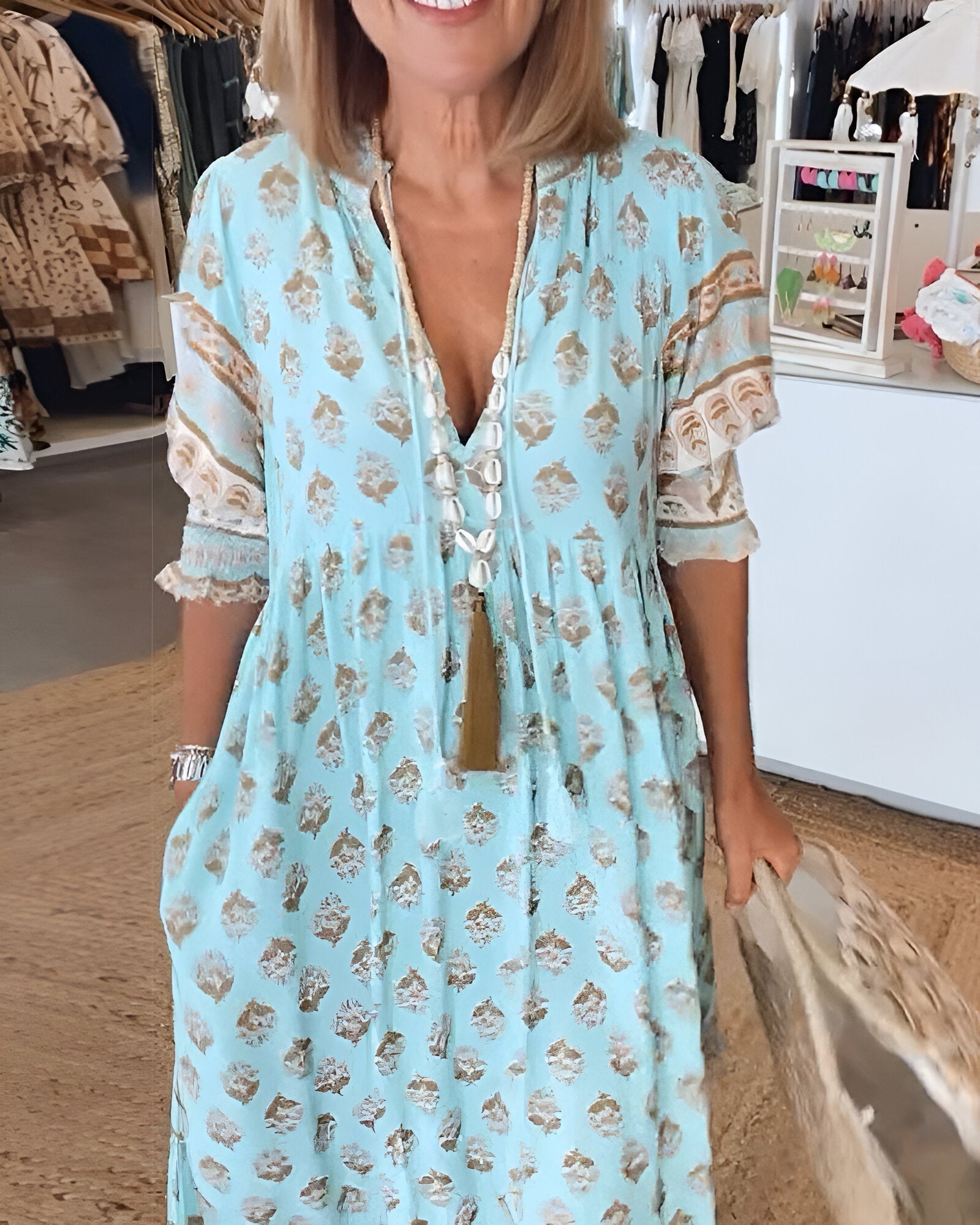 Boho V-Neck Maxi Dress for Women - Floral Summer Style 0