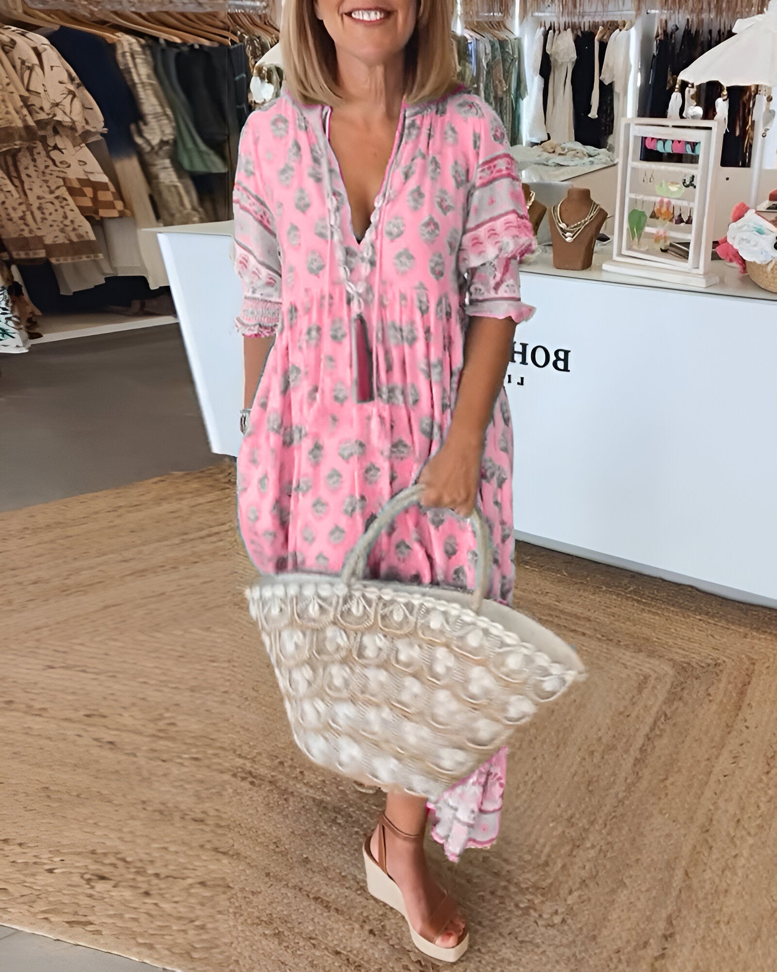 Boho V-Neck Maxi Dress for Women - Floral Summer Style 1