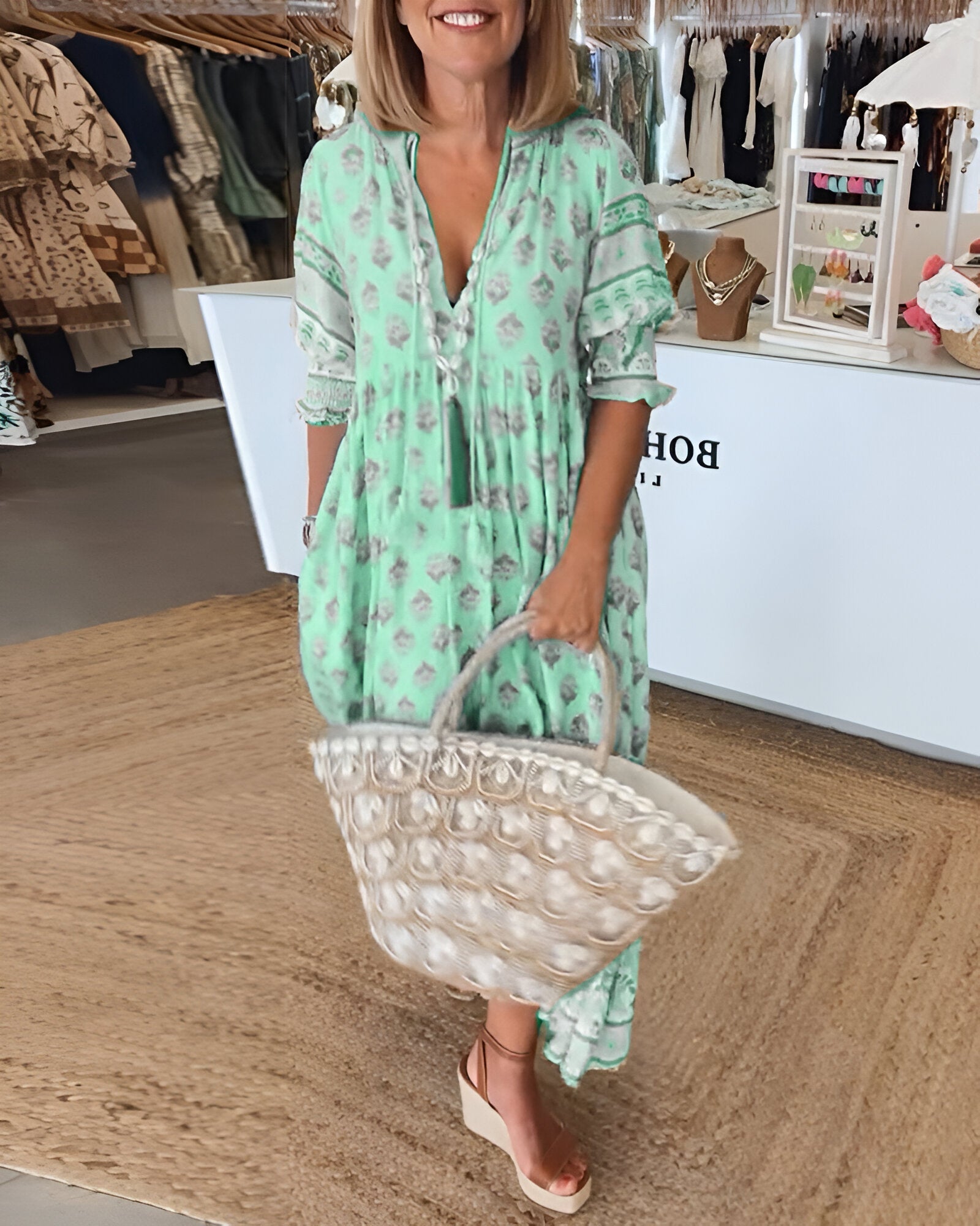 Boho V-Neck Maxi Dress for Women - Floral Summer Style 2