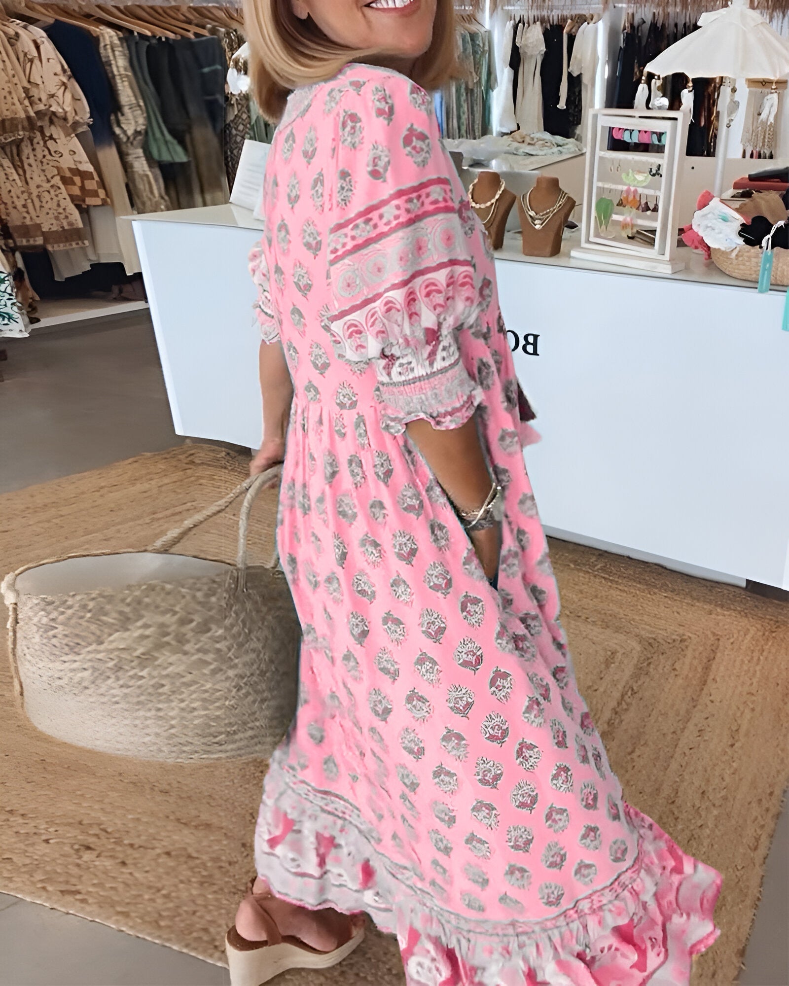 Boho V-Neck Maxi Dress for Women - Floral Summer Style 4