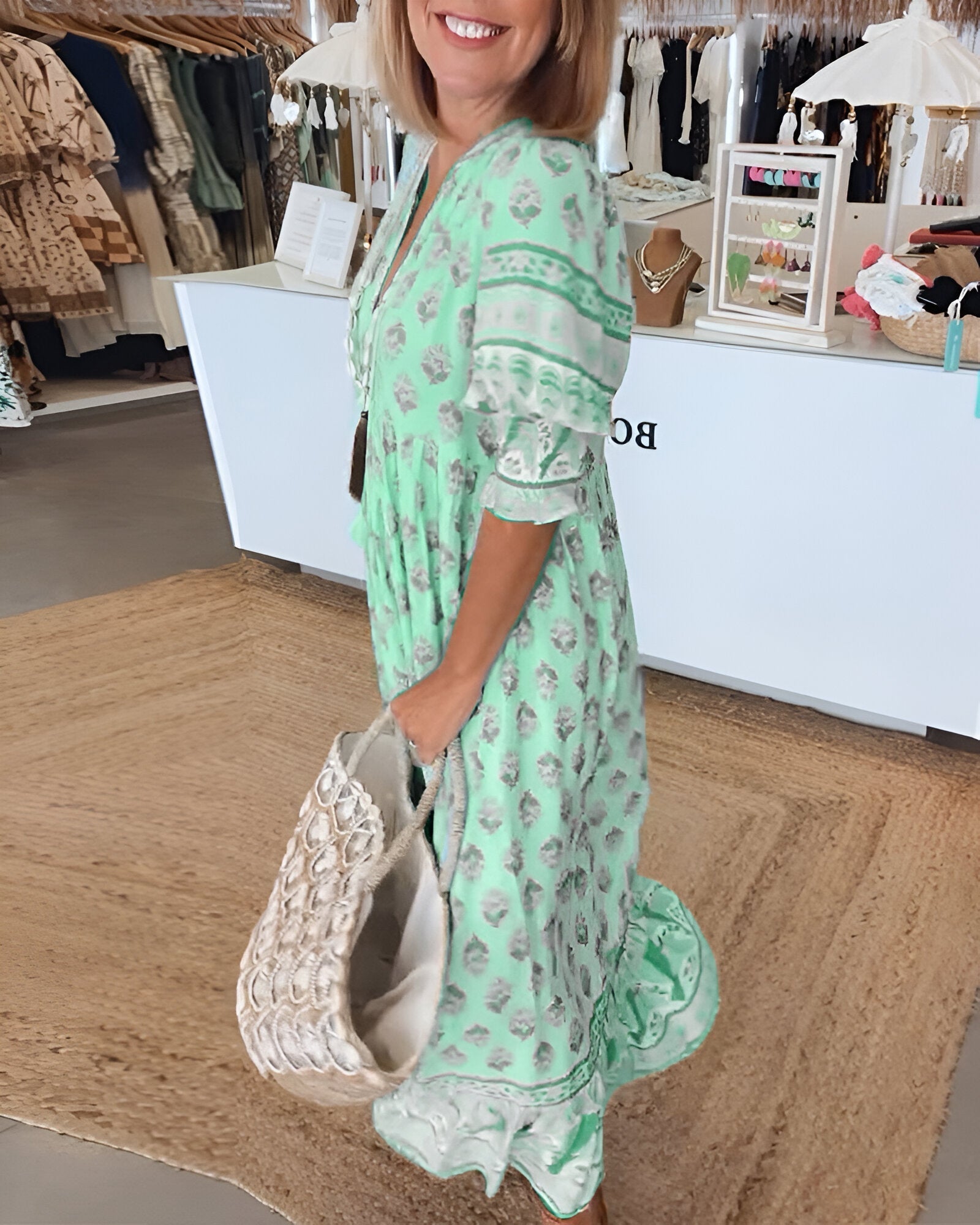 Boho V-Neck Maxi Dress for Women - Floral Summer Style 7