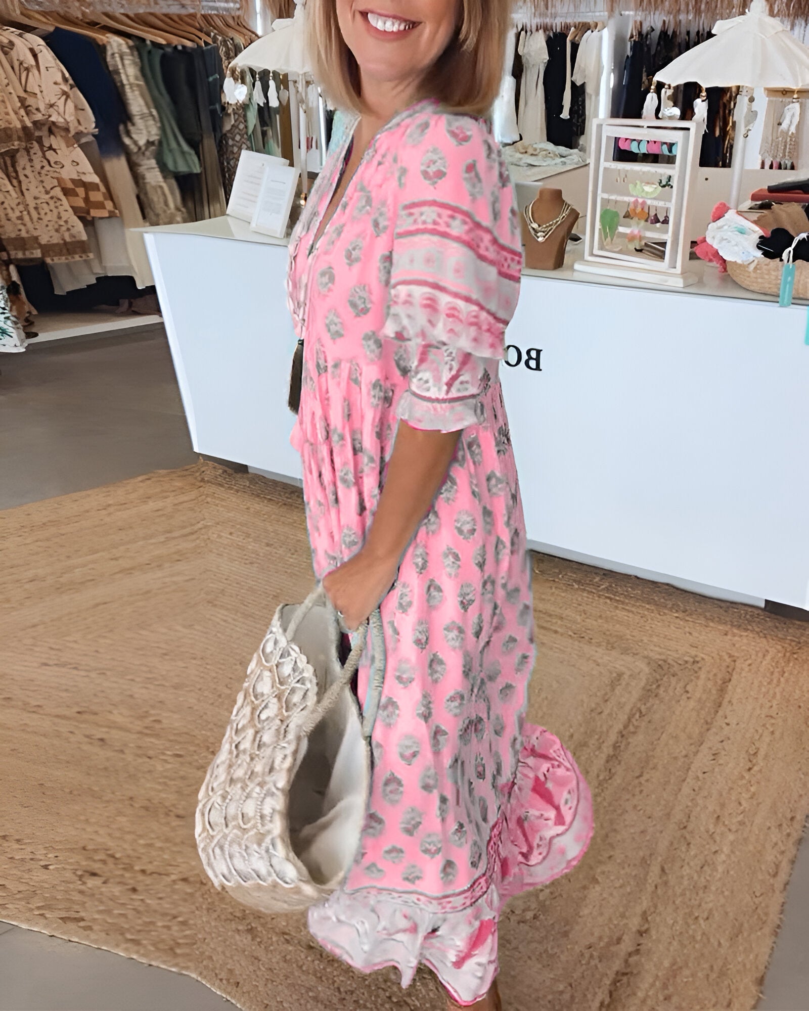 Boho V-Neck Maxi Dress for Women - Floral Summer Style 8