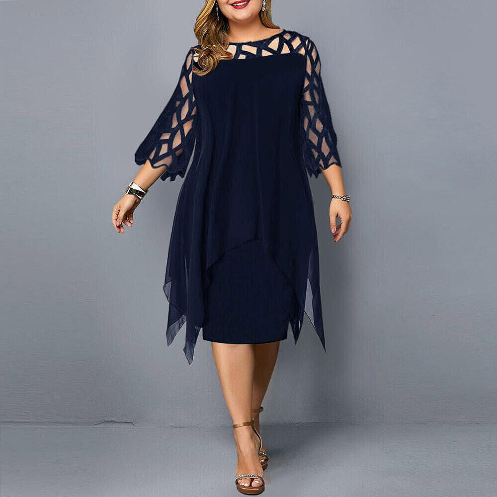 Chic Plus-Size Women's Black Midi Dress for Summer Elegance 0