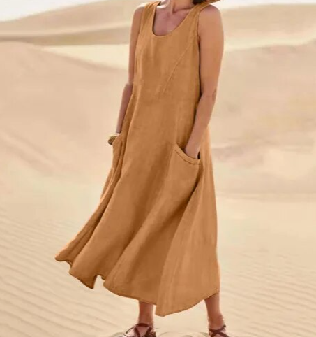 Chic Women's Midi Summer Dress with Circular Neckline 10