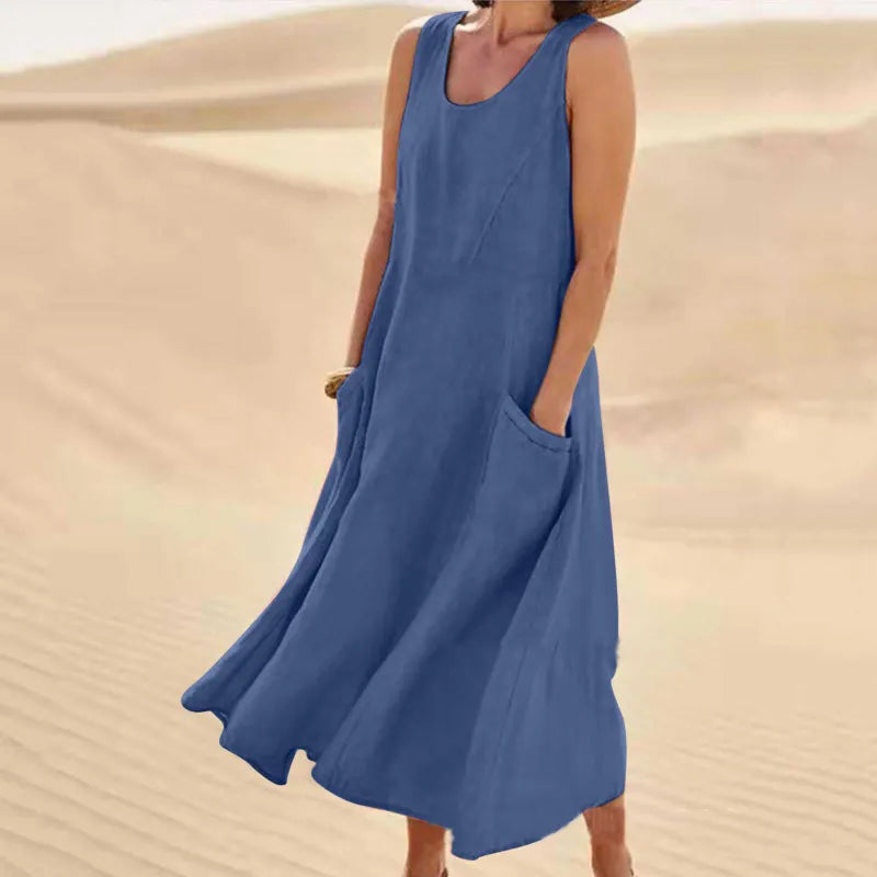 Chic Women's Midi Summer Dress with Circular Neckline 11