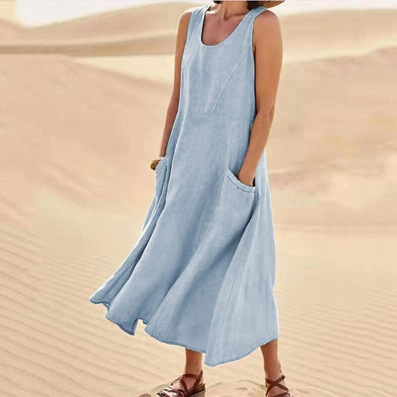 Chic Women's Midi Summer Dress with Circular Neckline 12