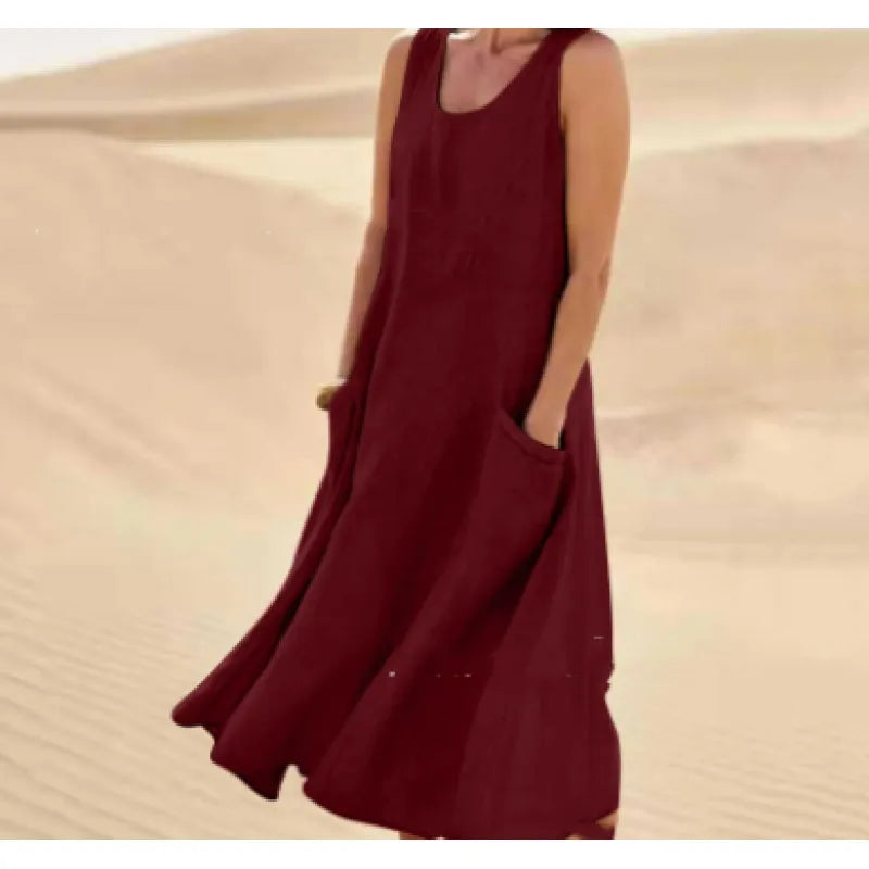 Chic Women's Midi Summer Dress with Circular Neckline 14