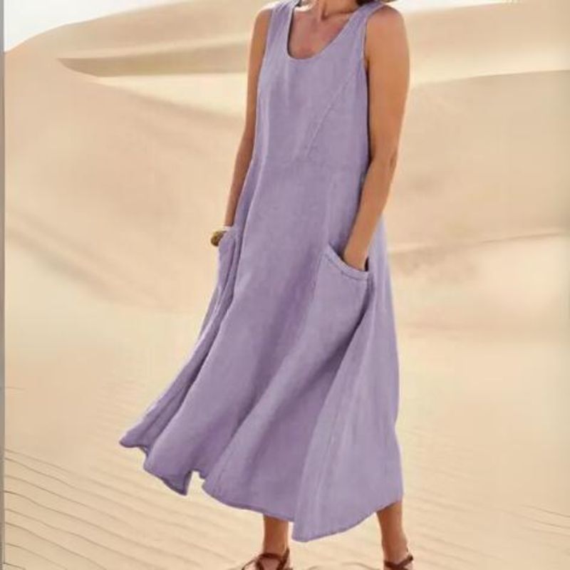 Chic Women's Midi Summer Dress with Circular Neckline 6