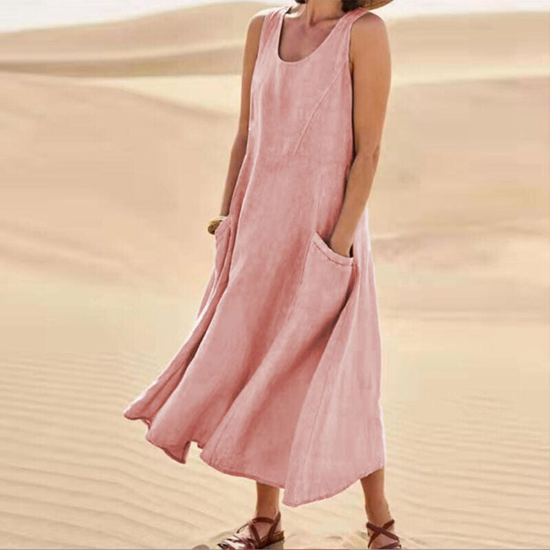 Chic Women's Midi Summer Dress with Circular Neckline 7