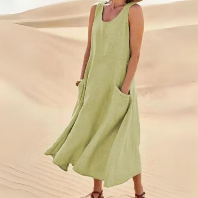 Chic Women's Midi Summer Dress with Circular Neckline 8