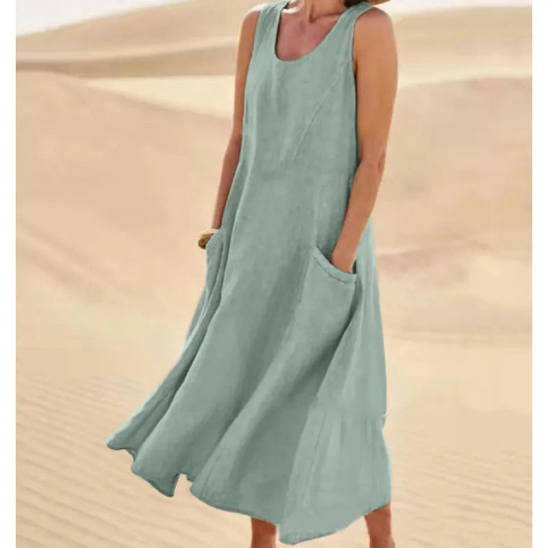 Chic Women's Midi Summer Dress with Circular Neckline 9