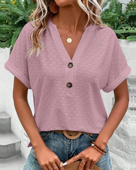 Chic Women's V-Neck Short-Sleeved Top - Elegant Blouse 1