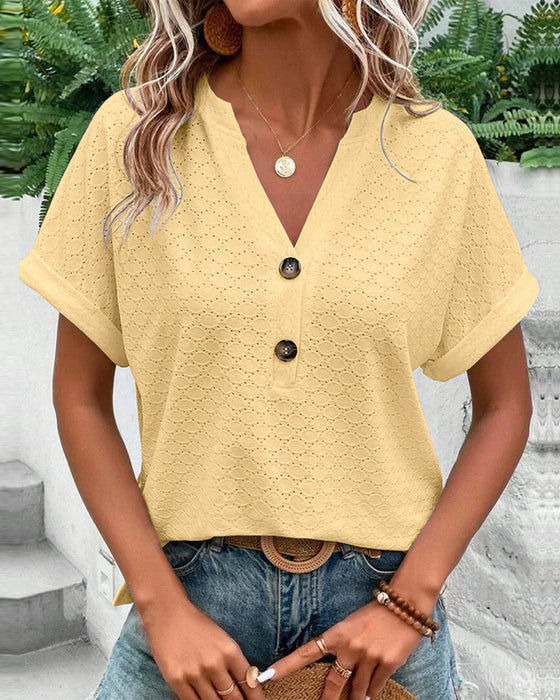 Chic Women's V-Neck Short-Sleeved Top - Elegant Blouse 4