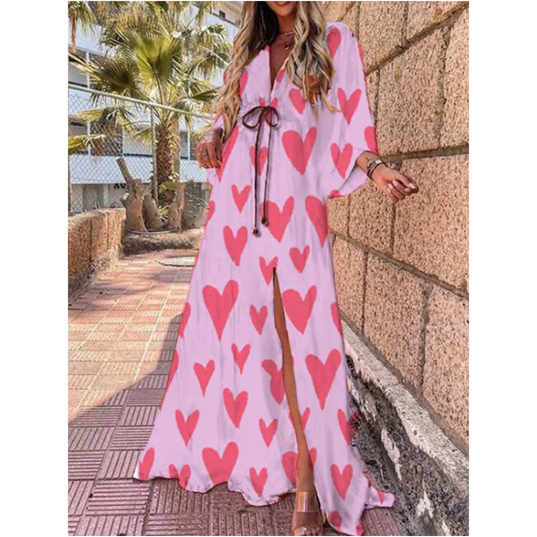 Colorful Floral Maxi Dress with V-Neck and Side Slit for Women 3