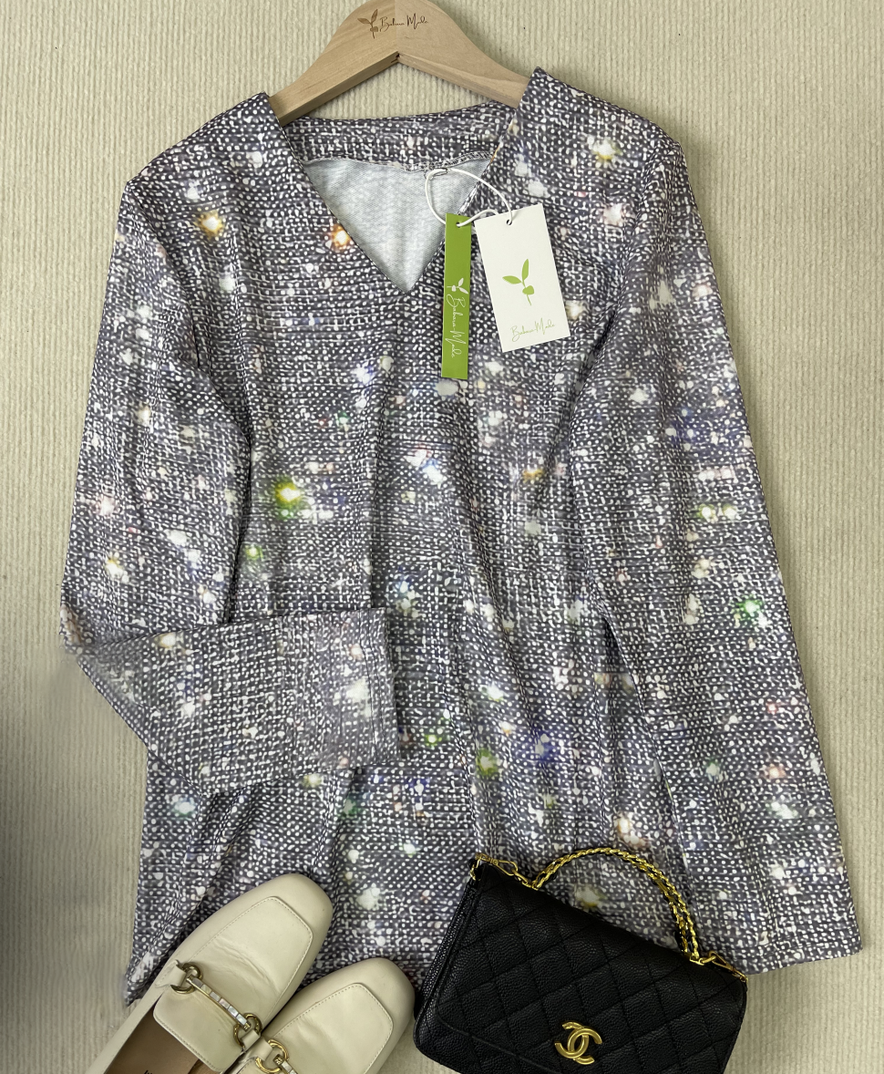 Elegant Elaina Glitter Women's Blouse - Long Sleeve Top 2
