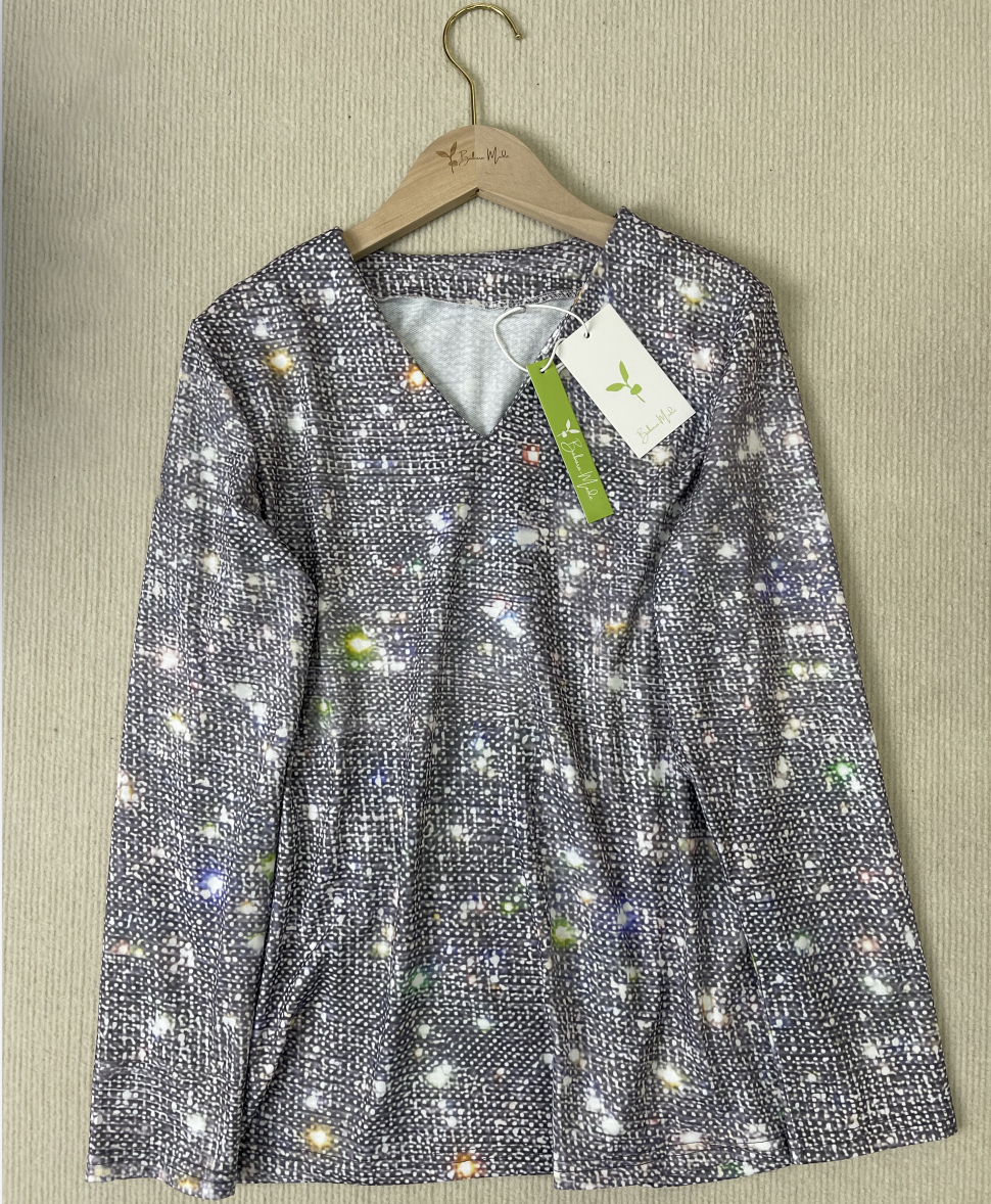 Elegant Elaina Glitter Women's Blouse - Long Sleeve Top 3