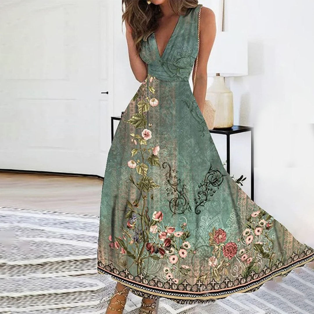 Elegant Floral Maxi Dress - Deep V-Neck Summer Dress 1