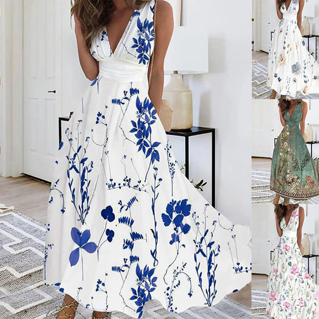 Elegant Floral Maxi Dress - Deep V-Neck Summer Dress 3