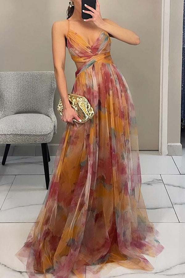 Elegant Floral Maxi Dress for Wedding Guests - V-Neck Long Dress 0