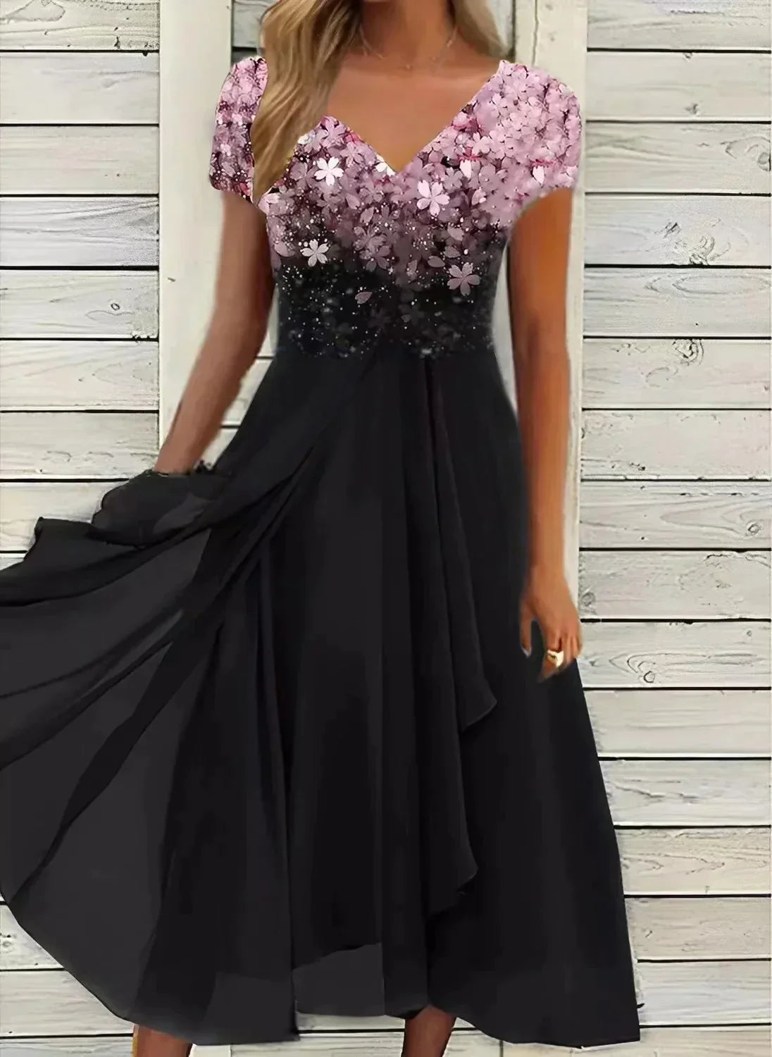 Elegant Floral Midi Dress - Women's Wedding Guest & Summer Cocktail 1