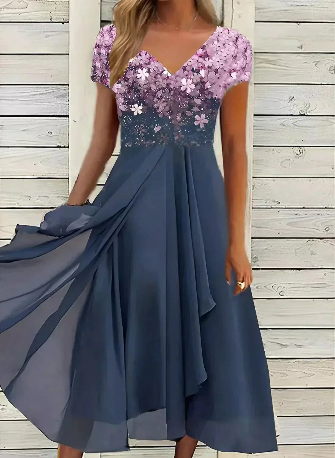 Elegant Floral Midi Dress - Women's Wedding Guest & Summer Cocktail 3