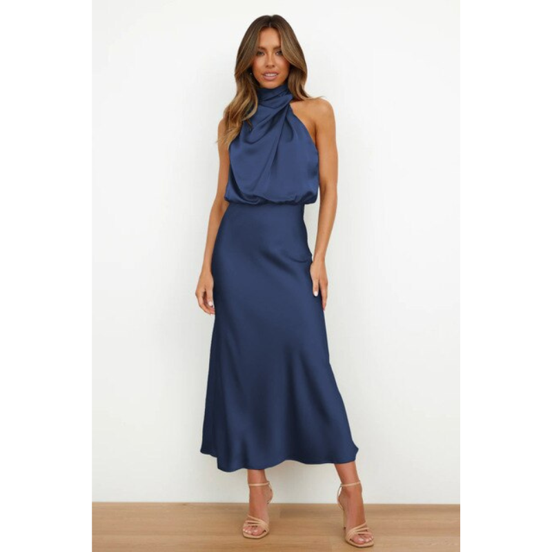Elegant Halter Midi Evening Dress - Black Formal Evening Gown 2