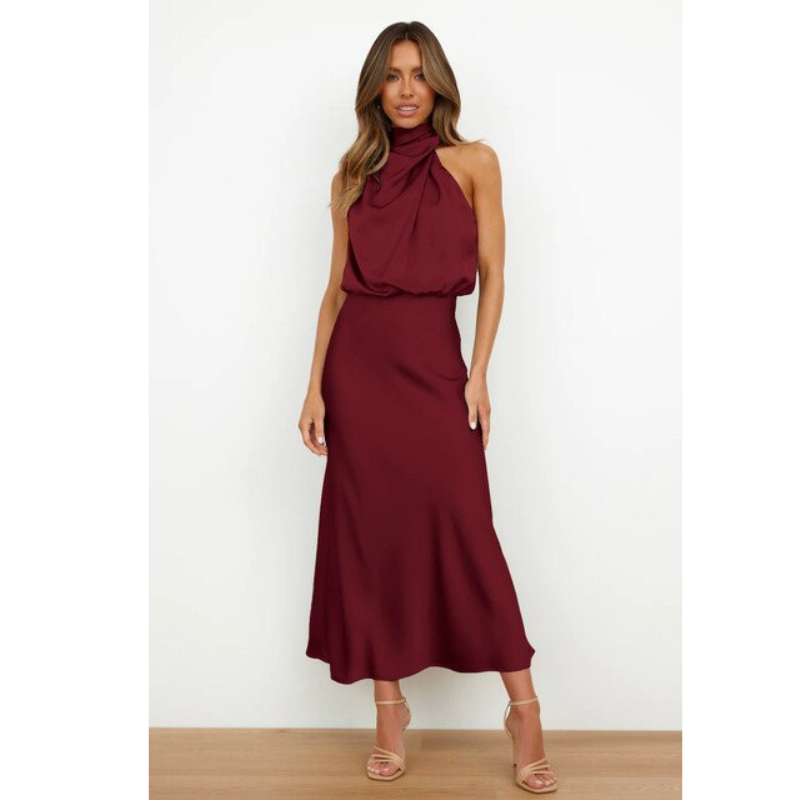 Elegant Halter Midi Evening Dress - Black Formal Evening Gown 3