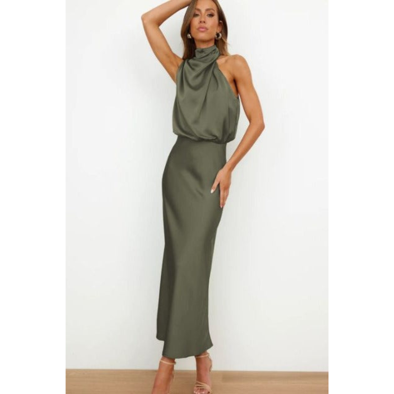 Elegant Halter Midi Evening Dress - Black Formal Evening Gown 4